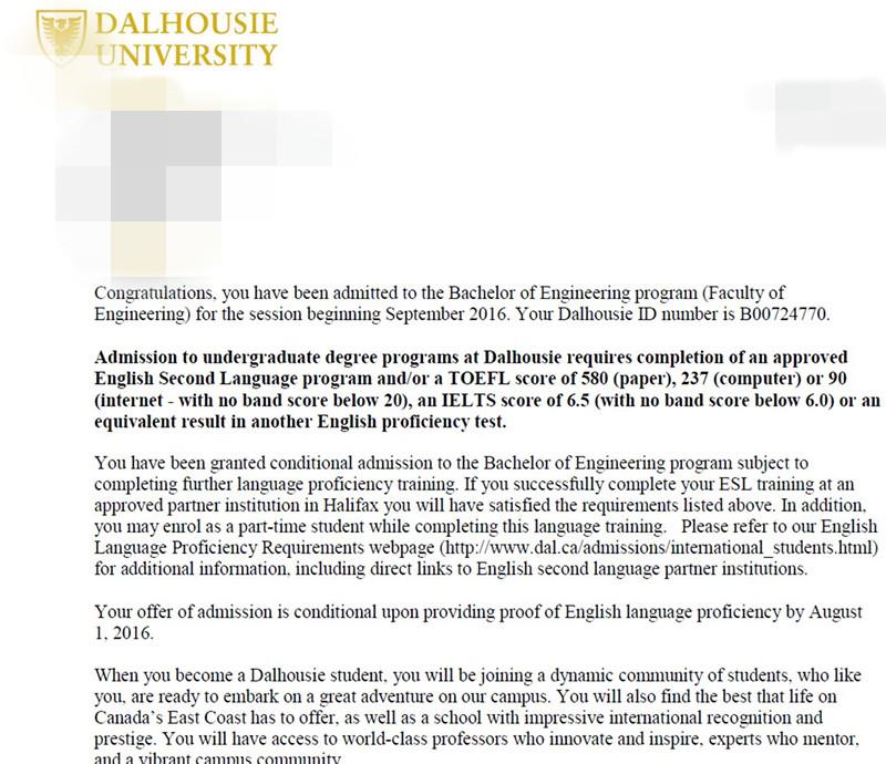 周同学被达尔豪斯大学录取