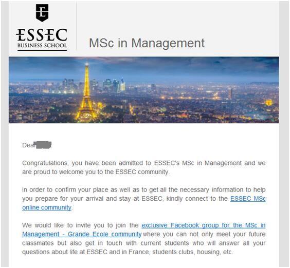 何同学被ESSEC高等商学院录取
